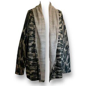 Lucky Brand Womens Camo Flyaway Cardigan Sz L Green Sweatshirt Open Front Hoodie